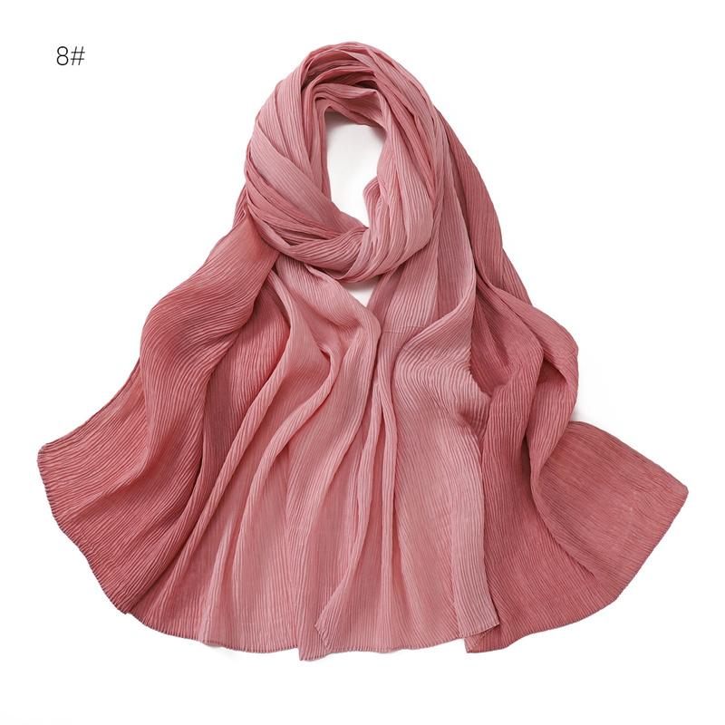 Women Plain Ombre Wrinkle Polyester Shawls Scarf Lady Shimmer Pleated Headband Wrap Solid Crinkle  Scarves Muslim Hijab 180*70Cm