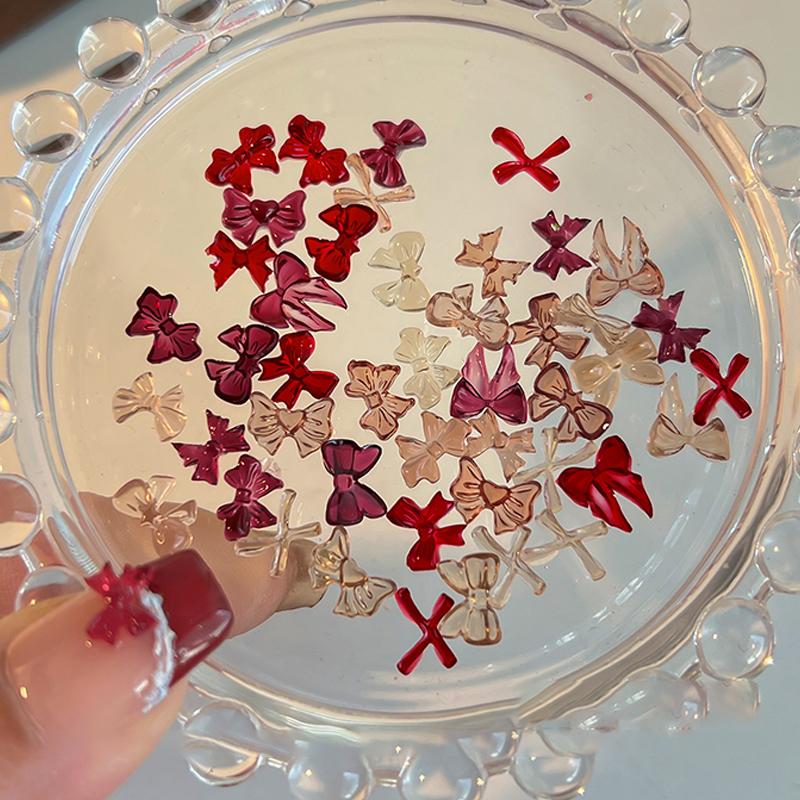 50 Pcs Mix Colorful Cute Bow Ribbon Resin Nail Art Decorations 3D Butterfly Nail Charm Jewelry Diy Accessories Manicure