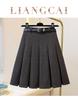 2026 Petite Plus Size Wool Pleated Midi Skirt - High Waist, Versatile School Style with Belt