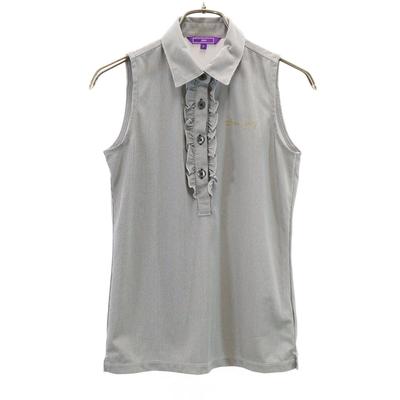 Made In Japan Striped Pattern No Sleeve Polo Shirt S Gray Women Used