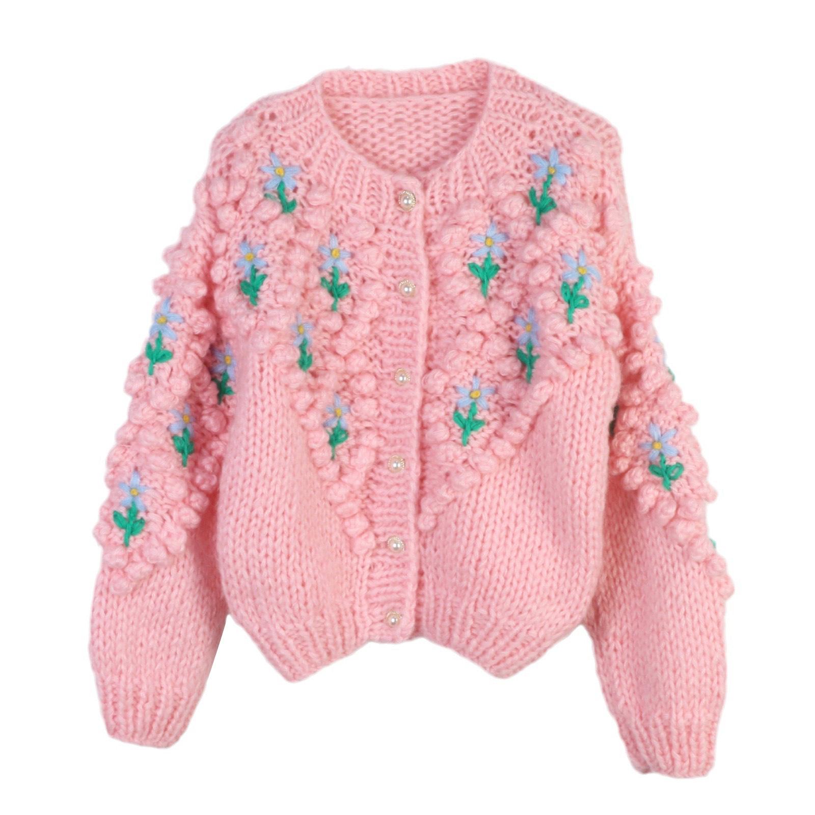 

2024 Autumn/Winter Hand-Embroidered Floral 3D Knit Cardigan M
