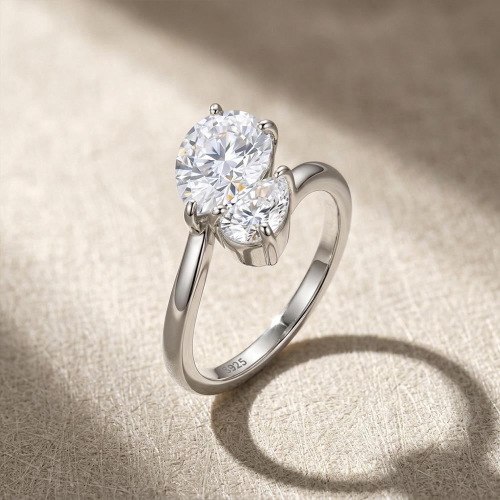 2.8cttw Pear Cut Full Moissanite Ring for Women   CopperToi Et Moi  Two Stones Ring Wedding Bands Party Fine Jewelry