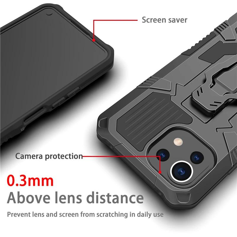 Metal Belt Clip Armor Shockproof Phone Case For Xiaomi Mi 11 Lite 5G NE 10T 11T Pro TPU Frame Plastic Kickstand Back Cover