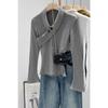 European Women's High-End Patchwork Lapel Knit Base Layer for Autumn/Winter 2025 - Slimming, Flattering, Unique Design.