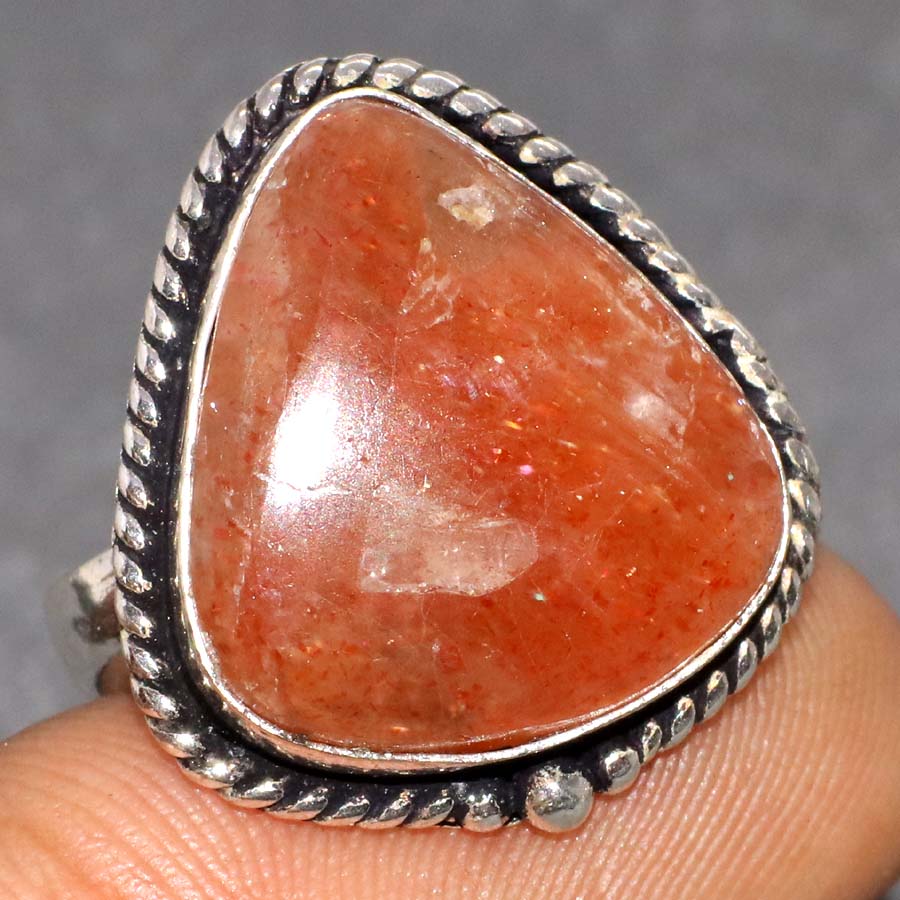 Sunstone 925 Silver Plated Handmade Ring US 6.5 Christmas Jewelry U8t06