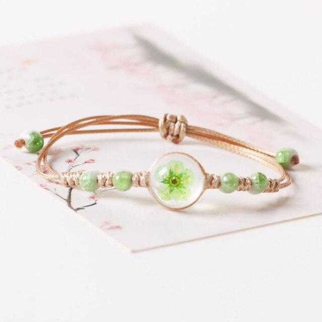 Koreanischen Stil Schmuck Neue Damen Blume In Glas Lila Seil Armband Für Frauen Armbänder Mädchen Geschenke beige