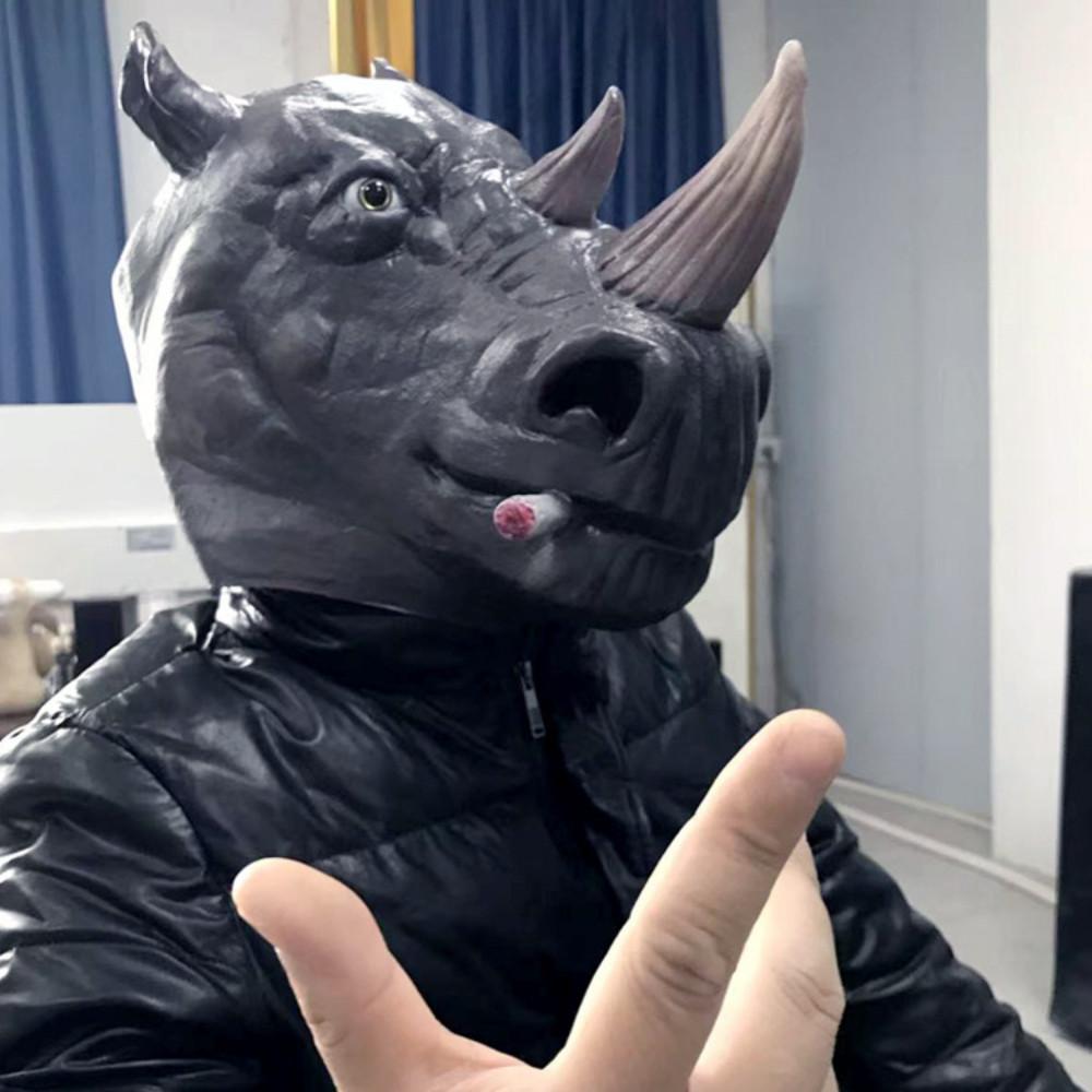 Zábavná nosorožčí latexová maska s celoobličejovým efektem pro Halloween a Velikonoce