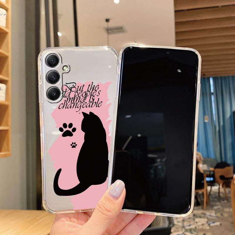 Cute Cat Cartoon Soft Transparent Silicon Case For Samsung A55 A35 M35 M34 S24 Xiaomi Redmi Note 13 Pro 13C Poco M6 Camera Shockproof Protective Cover