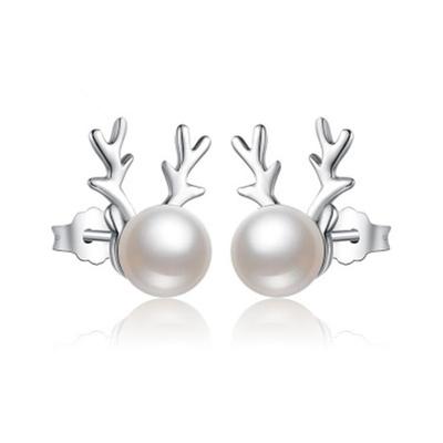 S925 Sterling Silver Pearl Reindeer Antler Stud Earrings – Temperamental Personality I Deer Have You Christmas Gift