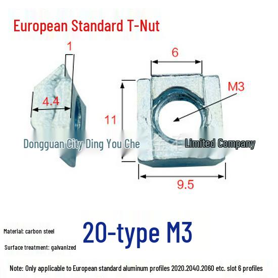 Industrial T-Slot Stainless Steel Slider Nut for 20/30/40 Aluminum Profiles, Square Nuts M3-M8