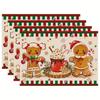 4pc Christmas Red Apple Holly Bird Linen Placemats Traditional Holiday Kitchen Dining Table Decor Classic Seasonal Home