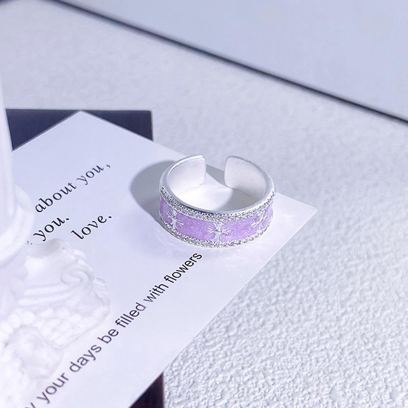 Color Flower Purple Enamel Iris Open Ring Niche Light Luxury High Sense Personality Ring