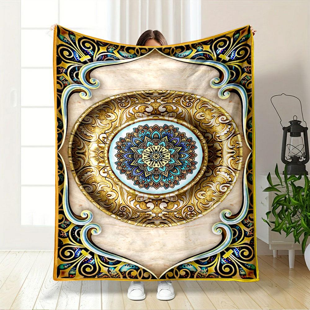 Mandala Floral Golden Blanket for All Seasons Blanket Lunch Break Throw Gift