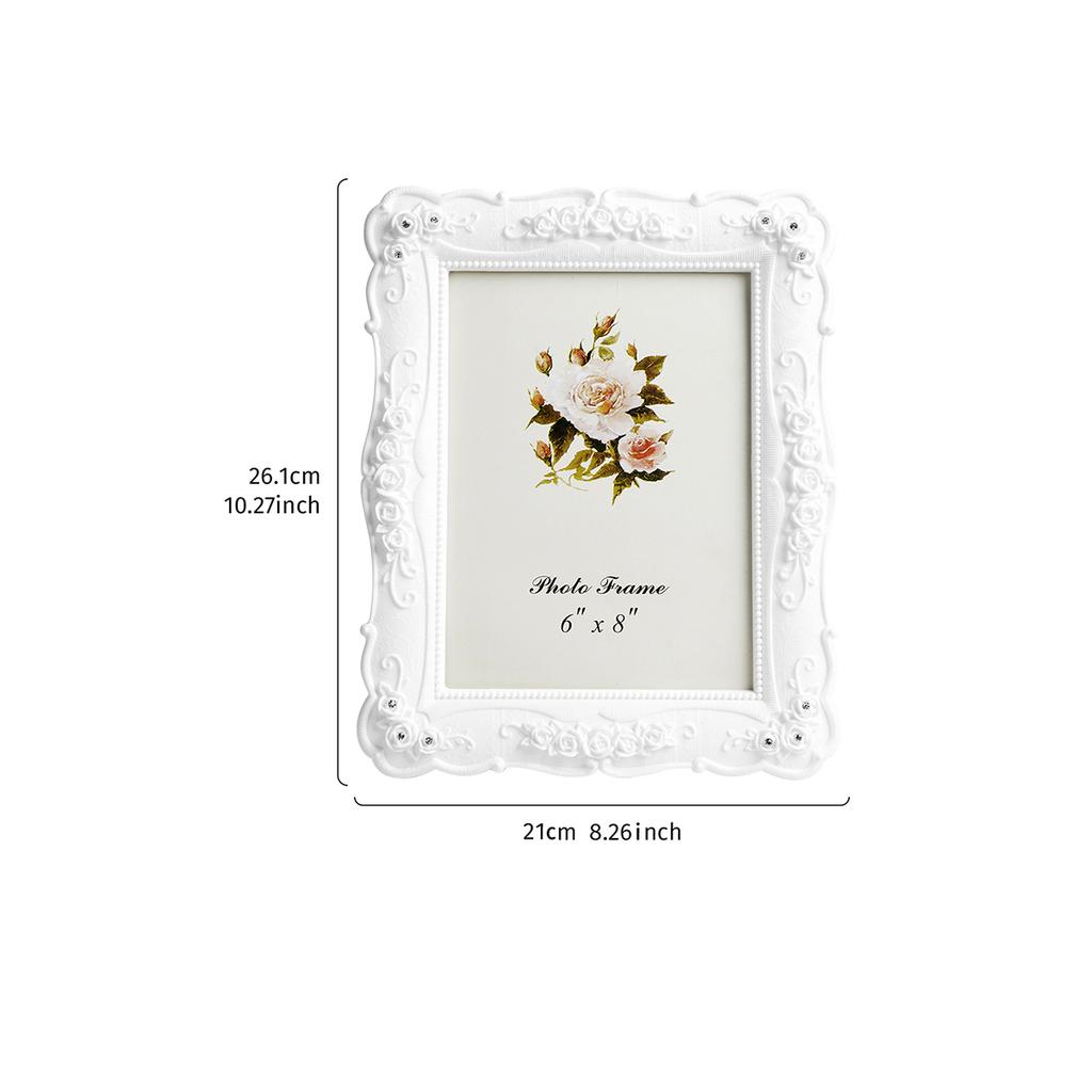 1 Peça, porta-retrato simples com relevo de rosa branca, adequado para decoração de casa como um item decorativo