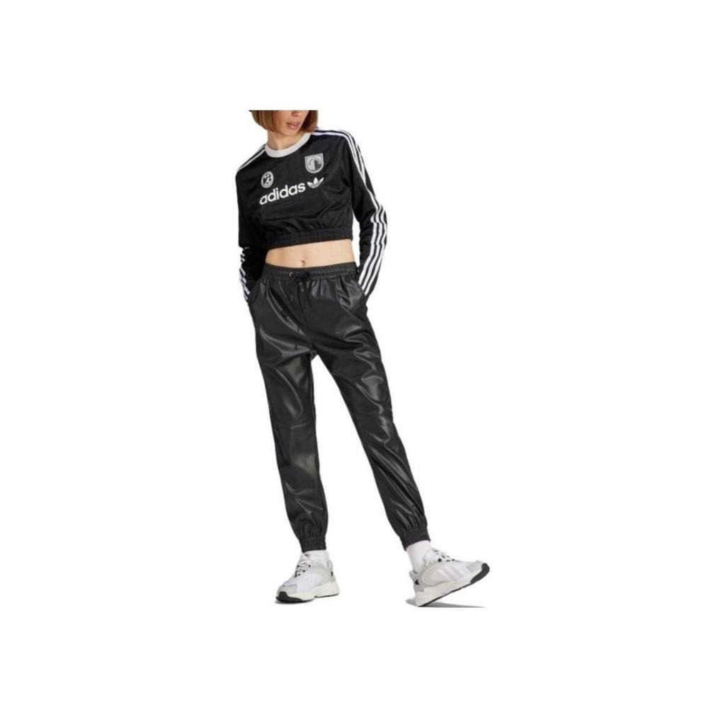 adidas Originals T-shirt Cropped a Maniche Lunghe Donna Top Nero IR9802