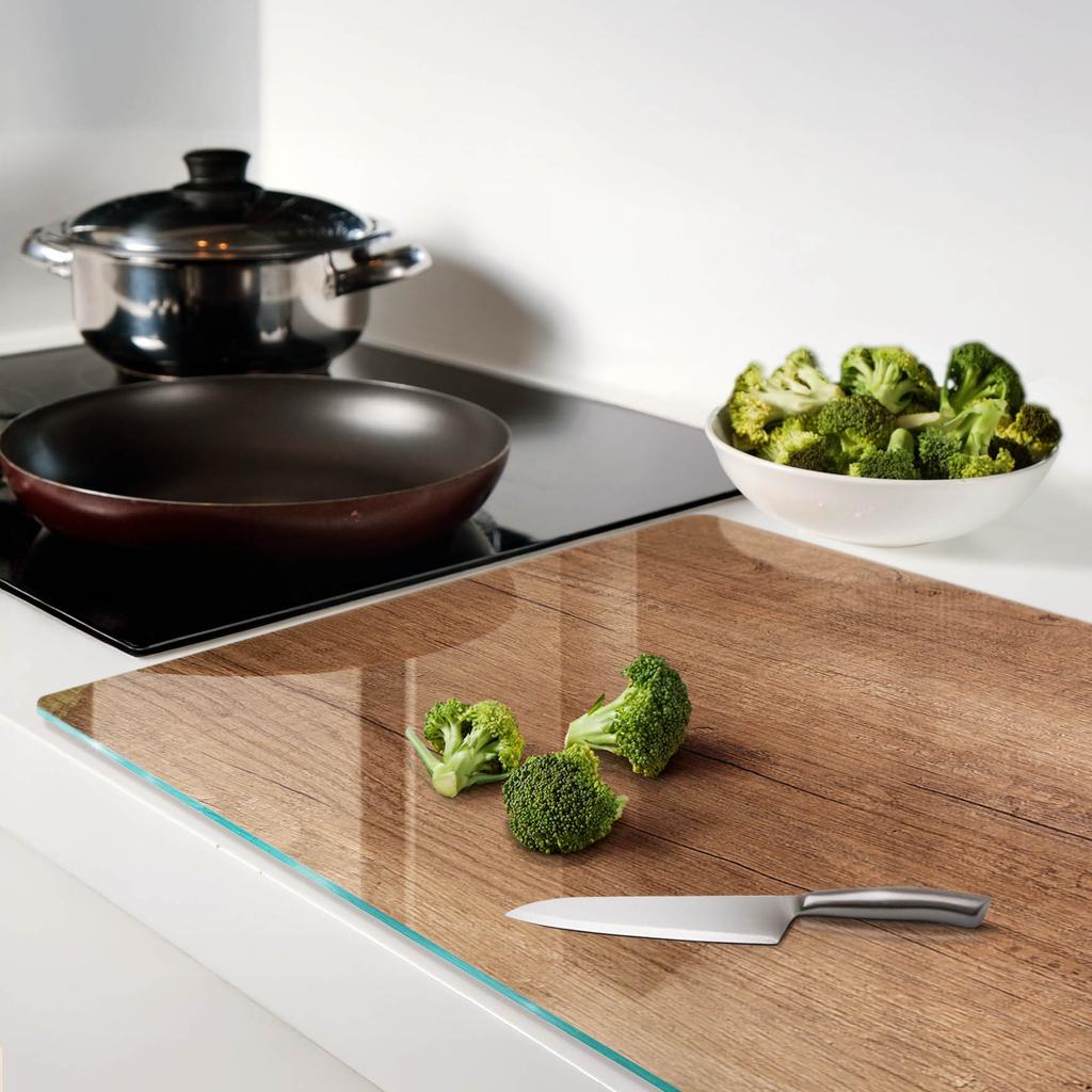 Kitchen Multifunctional Decorative Board Made of Tempered Glass and Wood 80x52 cm