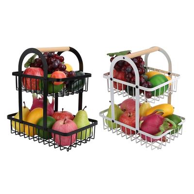 Portable Iron Art Kitchen Organizer for Fruits Bread Snacks Countertop Folding Double Layer Storage Rack