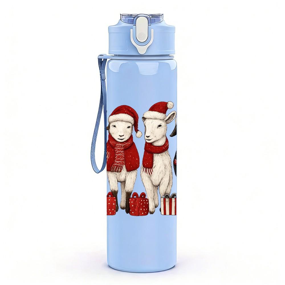 1PC Three Santa Reindeer Cartoon 750ml Color Plastic Sports Water Bottle Leakproof Flip Straw Lid Suitable for Sports Office Home Use