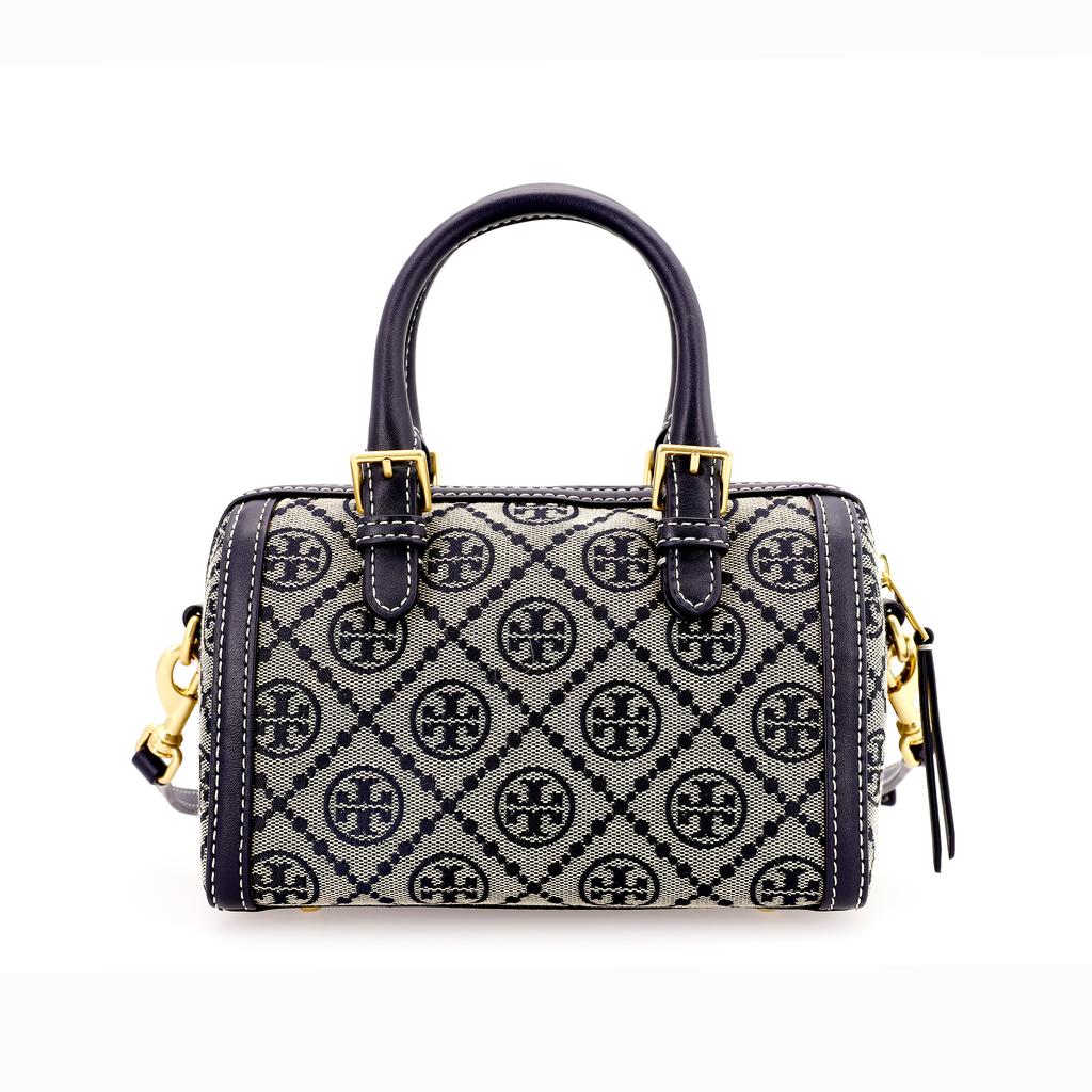 Tory Burch T Monogram Canvas And Leather Boston Bag Women Handbags Navy-Blue 82939-405