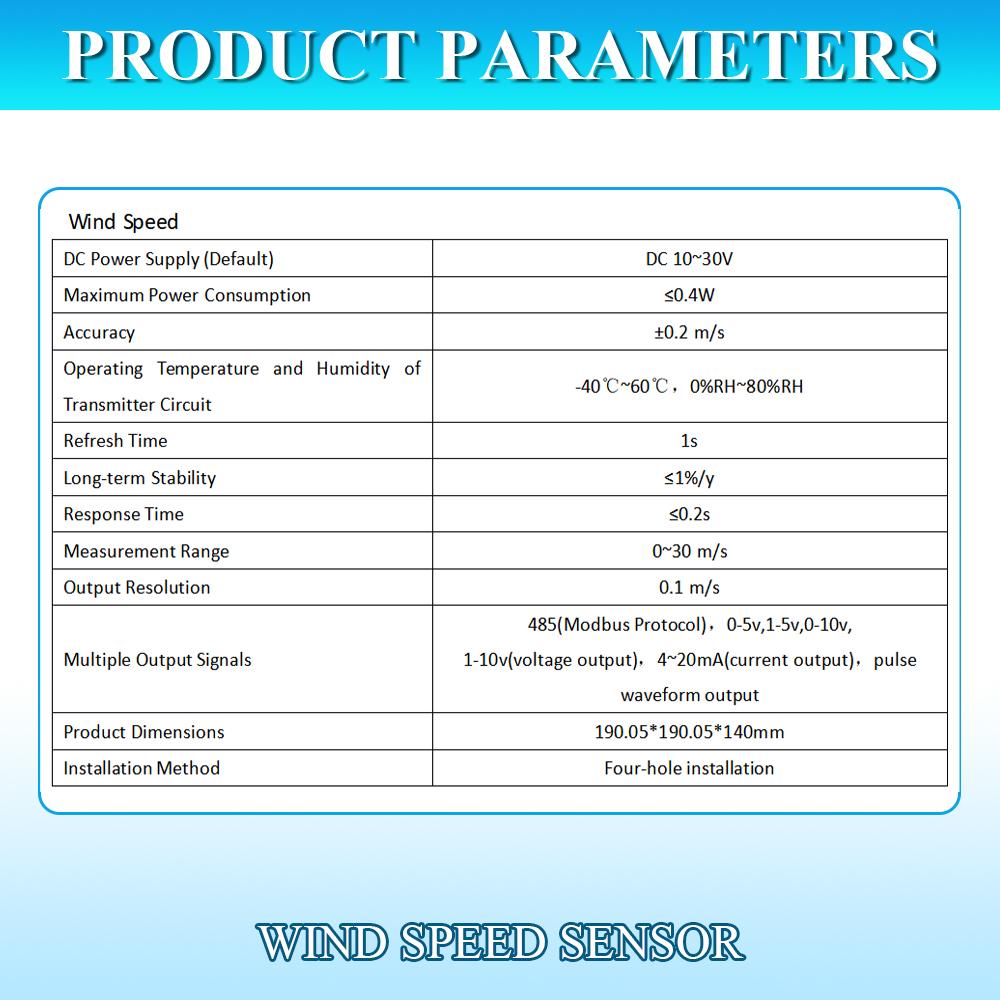 30m/s Wind Speed Sensor Weather Station Outdoor 3 Cup Anemometer Sensor High Precision Output RS485 4-20MA 0-5V 0-10V PNP NPN