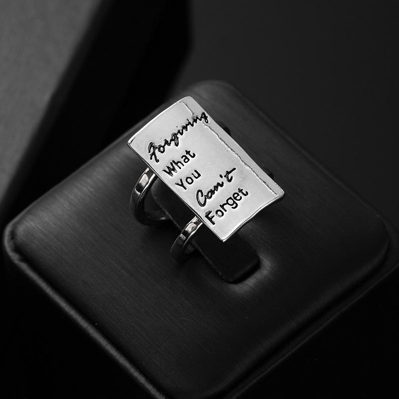 Simple Open Rectangular Letter Ring Niche Design Personality Trend Hip Hop Punk Finger
