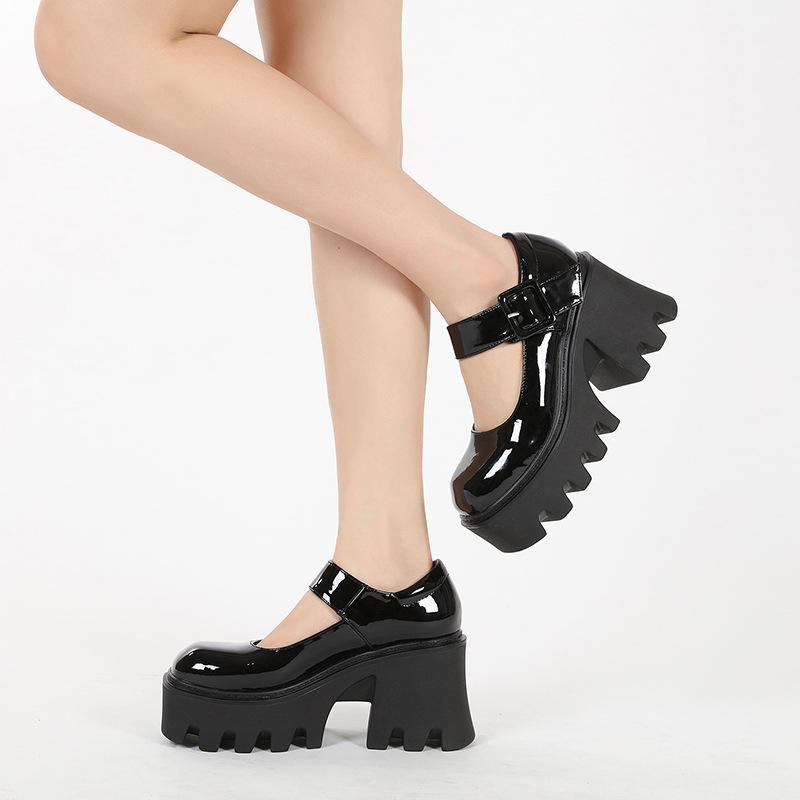 Fashion High Heels Mary Jane Women's Shoes 2025 New Square Head Small Height Increase Small Leather Shoes Muffin Sole Thick Heel Shoes