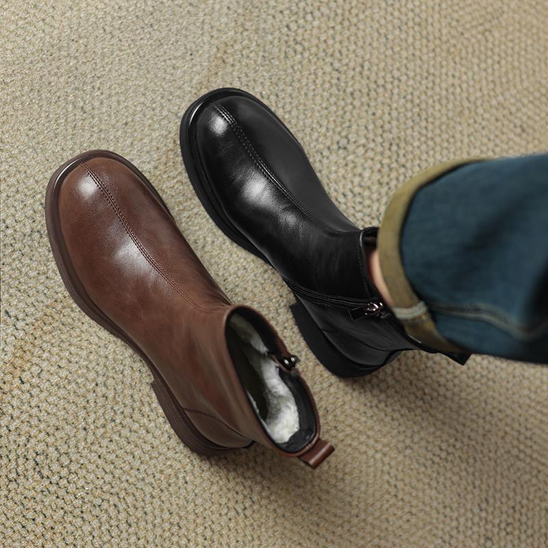 Fashion 2024 Winter Women Boots Women Shoes Round Toe Chunky Heel Short Ladies Shoes Thick Velvet Warm Snow Boots Chelsea Ankle Boots
