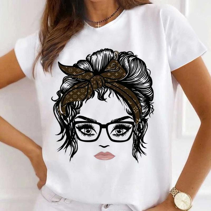 MOMO Printed Women's Short-Sleeved T-shirt round Neck Graphic Top Aesthetic Clothing Summer polyester fabricfor Women Model