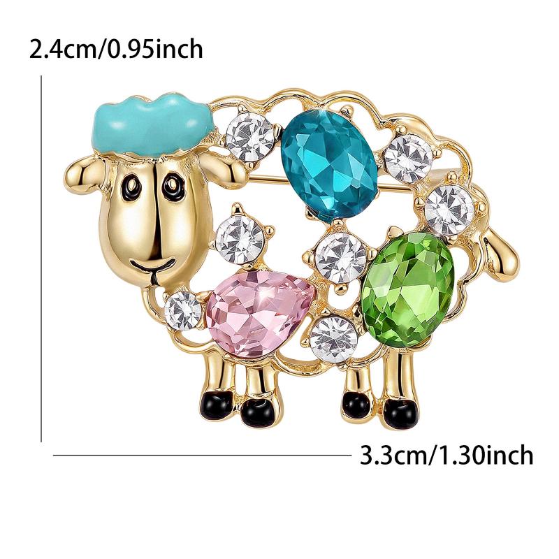 1Pcs Cute And Exquisite Color Diamond Inlaid Sheep Brooch Simple And Versatile Animal Zodiac Lamb Pin Accessories For Men Women