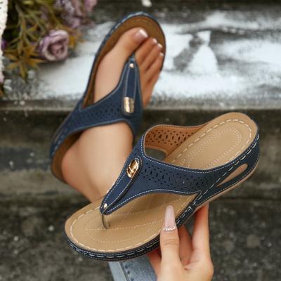 Fashion Casual Sandals Women Summer Thick Sole Clip-toe Hollow Ladies Slides Flip Flops Wedge Heel Solid Color Slippers
