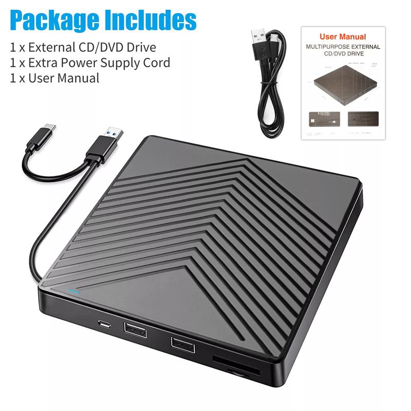 5-In-1 Usb 3.0 Type-C External Dvd Rw Cd Drive Burner Reader Player Optical Drive External For Pc Laptop Windows 11 10