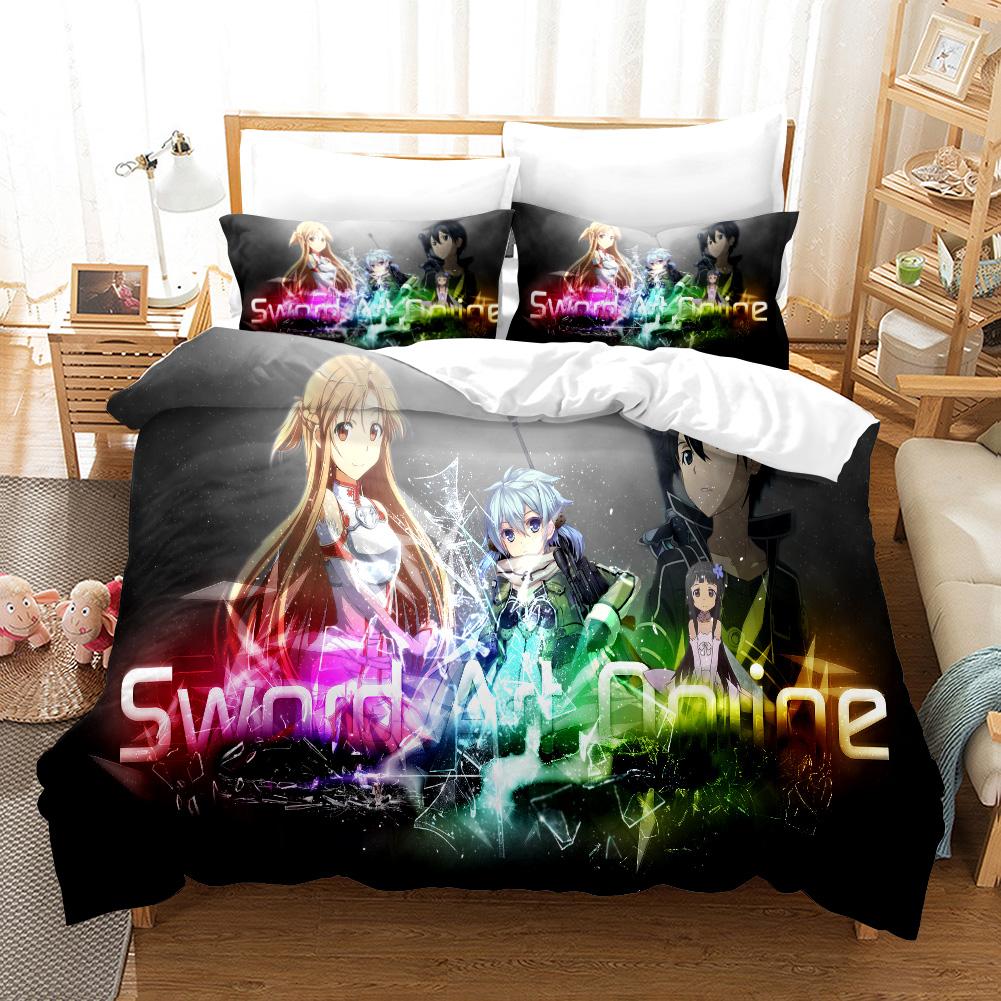 High Quality 3D Digital Printed Sword Art Online Pattern Duvet Cover with Pillow Cover Bedding Set Anime Bed Set Bedroom Deocr