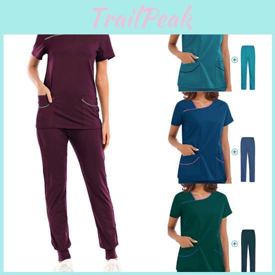 Fc 2 Pcsset Nurse Uniform Suit Short Sleeve Elastic Waist Anklebanded Hospital Work Suit For Medical Staff