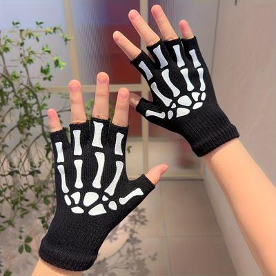 Rukavice Hand Bone Skeleton - Půlprstové, bezprsté pletené zimní zahřívací cvičební rukavice pro nadšence hudebních festivalů