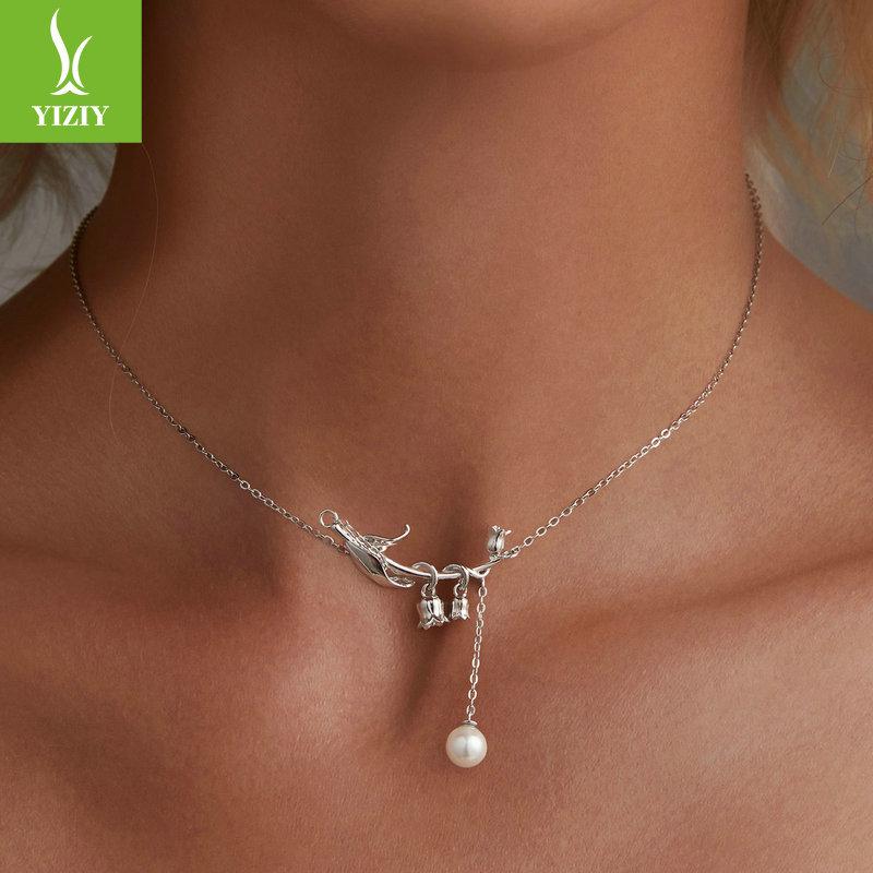 Small Fresh Lily Of The Valley Flower Bead Necklace Female, Niche Design Flower S925 Sterling Silver Collarbone Chain