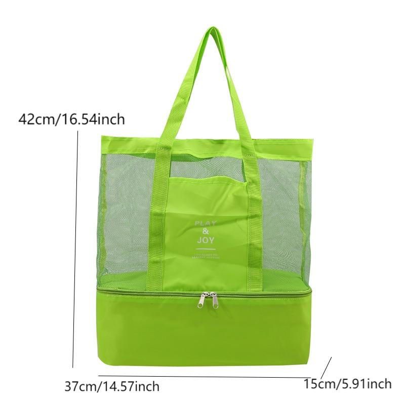 Thermal Insulation Bag Handheld Lunch Shoulder Bag Cooler Mesh Beach Tote Bag for Picnic Food Drink Storage