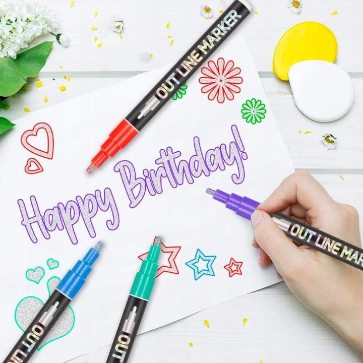 Magic glitter markers with double line effect - set of 8 colors
