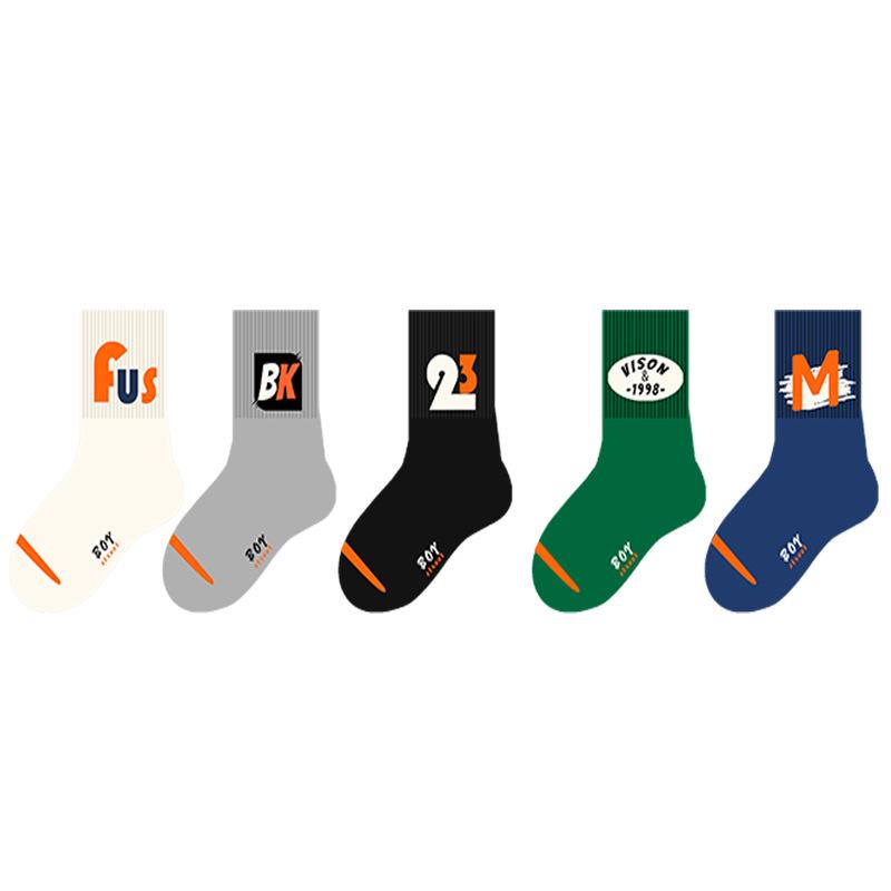 Boys' and Girls' Mid-Calf Cotton Socks - Autumn/Winter Deodorant Trendy Letter Design for Children