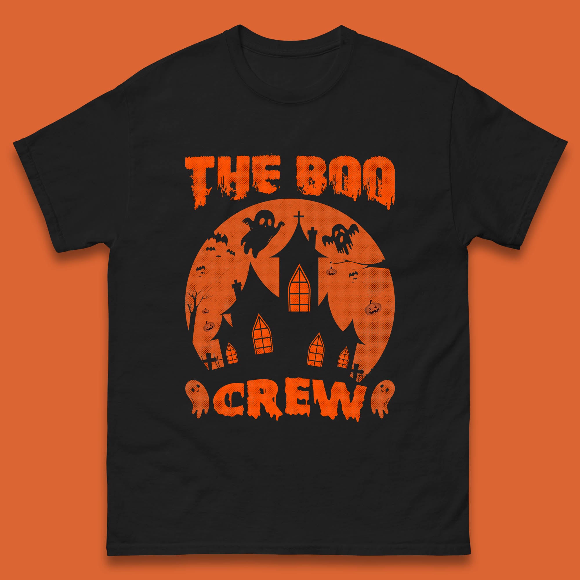 The Boo Crew Halloween Boo Squad Matching Costume Haunted House Horror Boo Ghost Mens Tee Top L