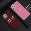 Custom Name Letter Gold Metal Genuine Leather Phone Cas for16 11 12 13 14 15Pro Max 16 15Plus XS XR Personalization Cover Luxury