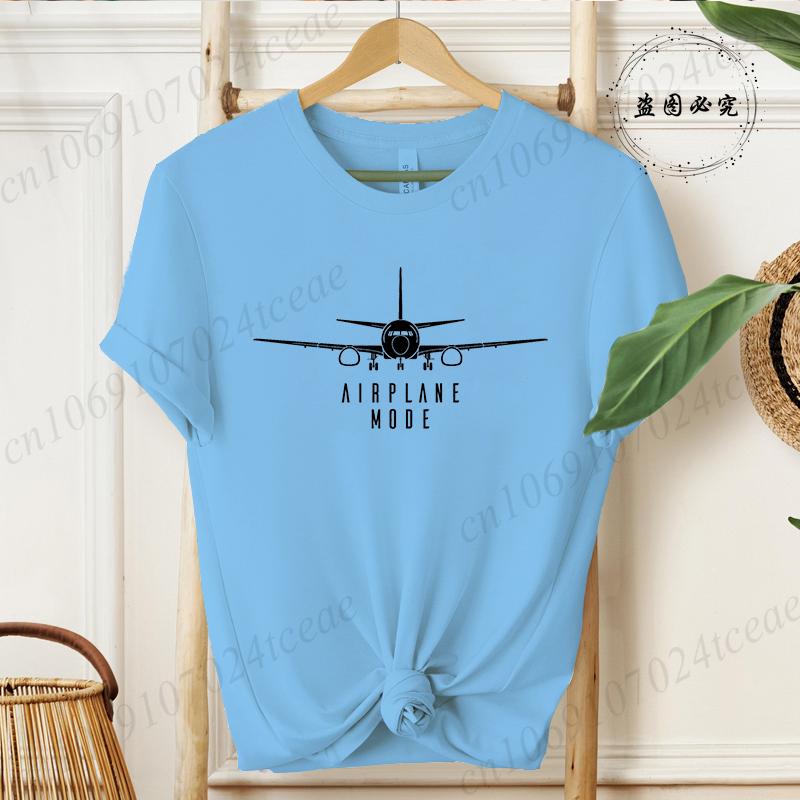 Summer Airplane Mode Print Tshirts Unisexs Fashion Casual Short Sleeve Tee Streetwear Graphic Tops for Unisex Clothing LW03