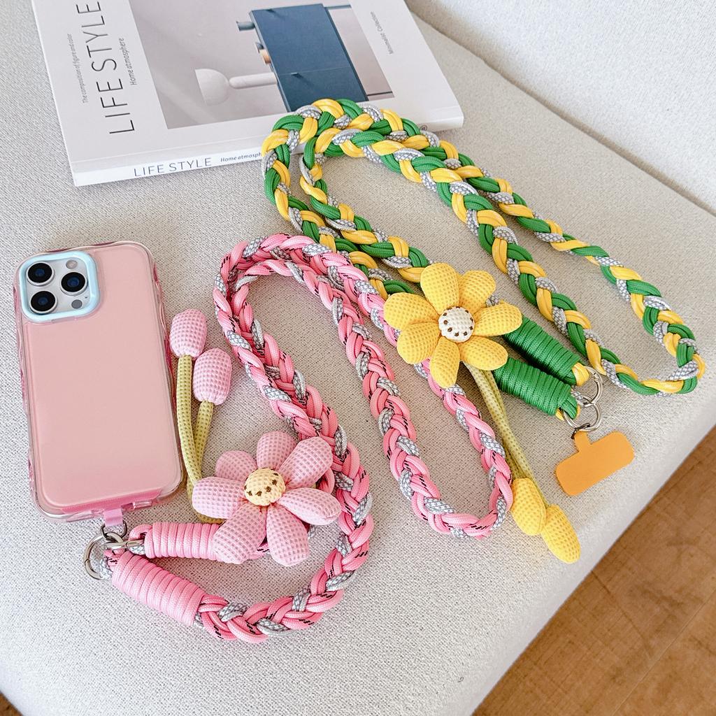 Pure Hand-Woven Universal Mobile Phone Lanyard, Long Crossbody Lanyard, Fashionable Sunflower Pendant, Thickened Lanyard