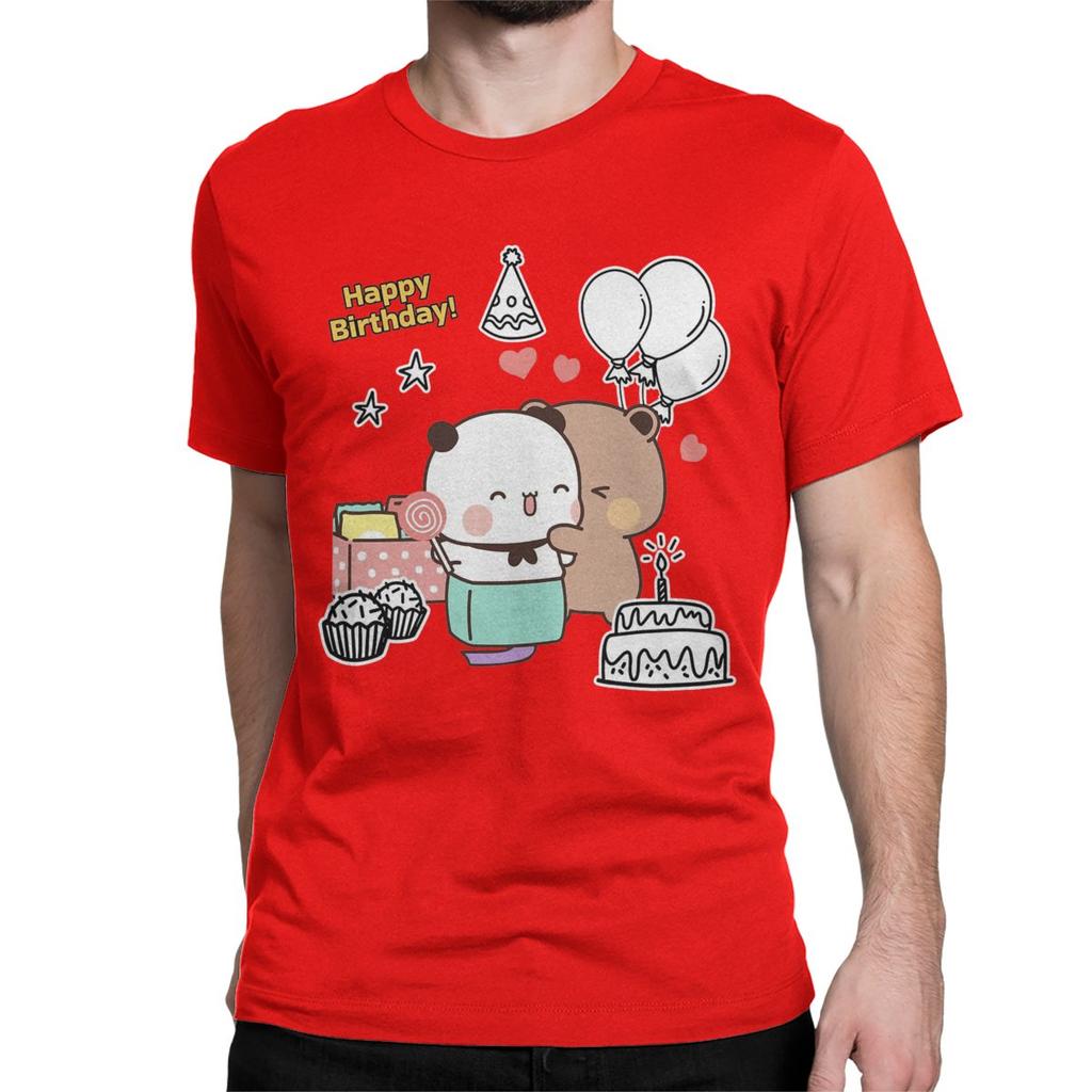 Leisure Happy Birthday Bubu Dudu T-Shirts Men Women Crew Neck Cotton T Shirt Panda Bear Short Sleeve Tee Shirt Plus Size Clothes