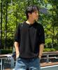 TEJIDO Coolever Cuello Henley Manga Corta Tejido Negro