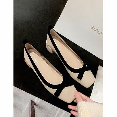 Leather Model~ Shallow Single Shoes Women's Thick Heel 2025 New Middle Heel Bow Square Head French Evening High Heels Summer