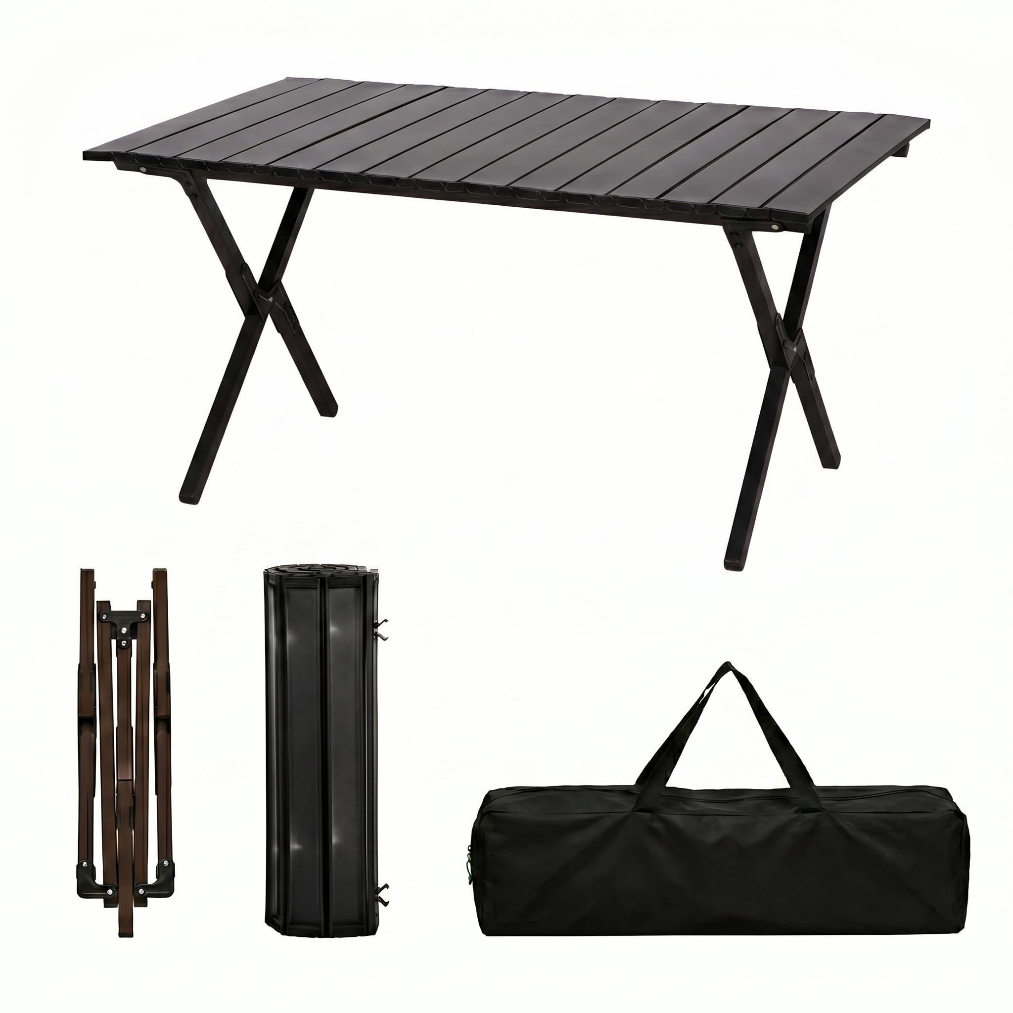 EGGREE Camping Table 90cm Outdoor Folding Table Seater Black 2-4
