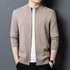 Men's 100% Pure Wool Thickened Knit Cardigan - Zipper Sweater for Autumn & Winter, 600g