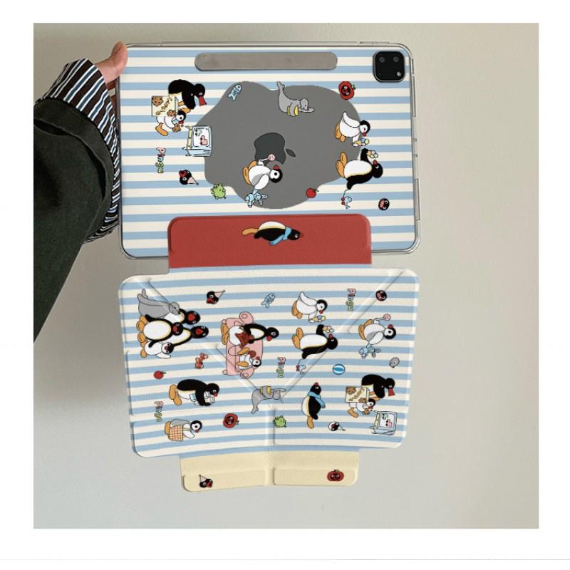 Cartoon Penguin IPad Pro 12.9 Case With Stand Auto Sleep PC Hard Shell Air 7 Mini Side-Attach Design