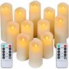 Crowm Flickering Flameless Candles with Remote, Battery Operated Timer LED Votive Candles, Outdoor Waterproof Pillar Ivory Candles Light for