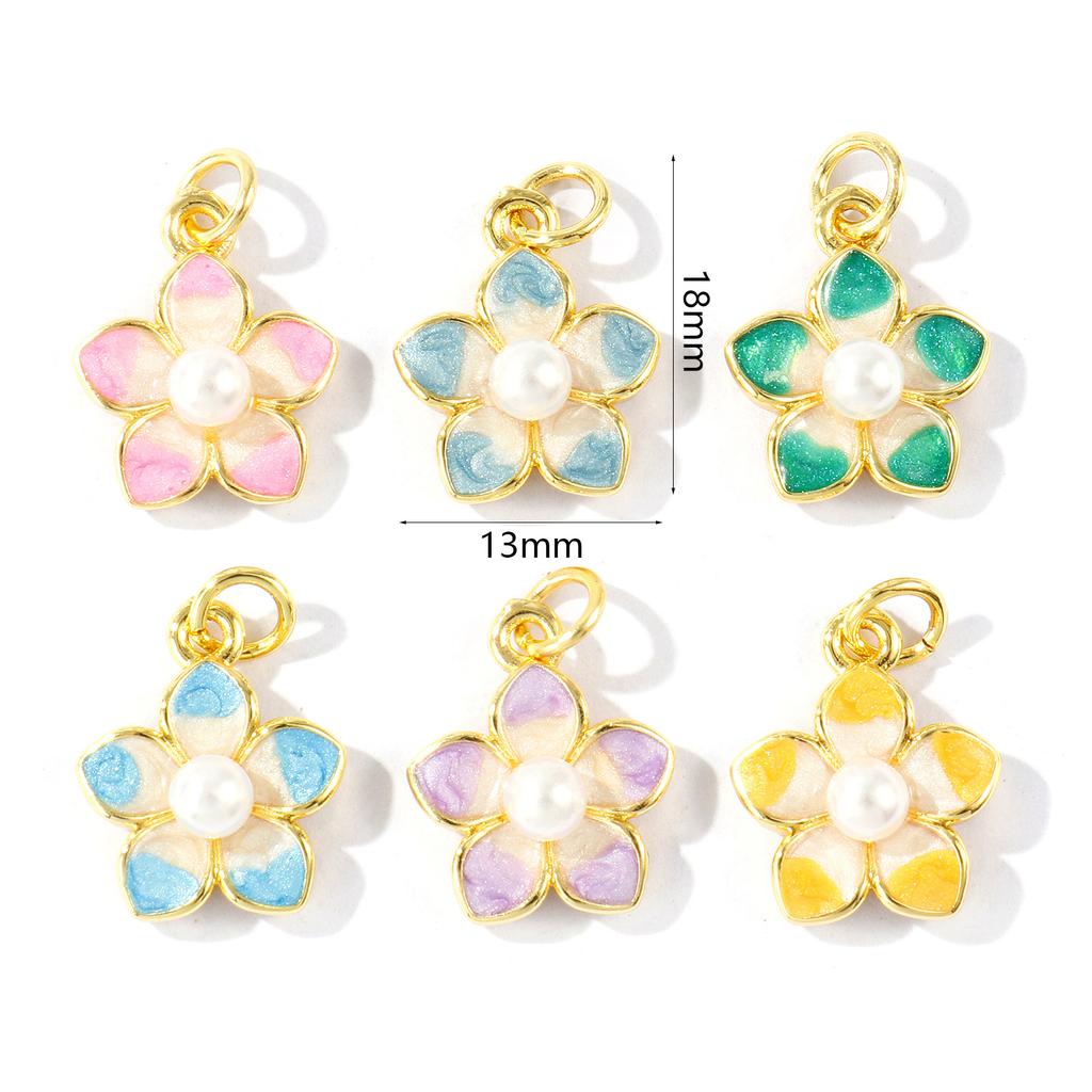 2Pcs Flower Charms Enamel Acrylic Imitation Pearl Brass 18K Gold Plated Pendants For DIY Necklace Jewelry Making 18mmx13mm